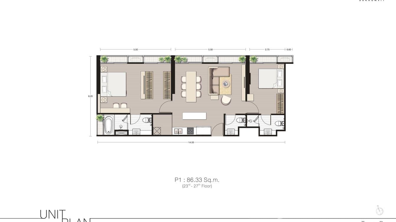 Floor plan 2 for 2BR - Penthouse